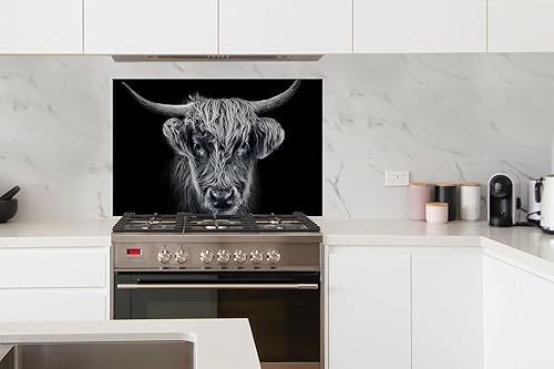 KitchenYeah© Anti Éclaboussure Cuisine 70x50 cm Aluminium Plaque Anti Chaleur Crédence sur Mesure Protection Mur Credence+Cuisine Highlander écossais - Nature - Automne - Animaux - Faune - Forêt - Nail Gallerys