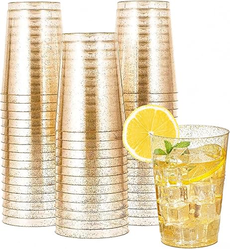 Bukuhlio Lot de 50 gobelets en Paillettes d'or - 280 ml - Réutilisables - Élégantes - Pour fête, champagne, bière, cocktail, martini, soda et dessert (9,5 x 7,5 cm) - Nail Gallerys