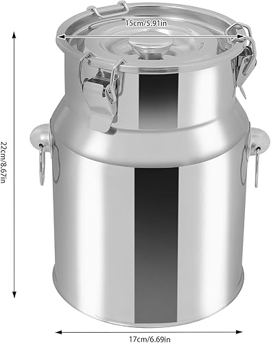 Pichet Lait Inox 5L Cylindrique Argent Autoportant Seau Inox avec Poignée pour Contenir Riz, Feuilles Thé, Haricots, Céréales, Ait, L'eau, Miel, L'huile, pour Cantine, Restaurant Petit-déjeuner - Nail Gallerys