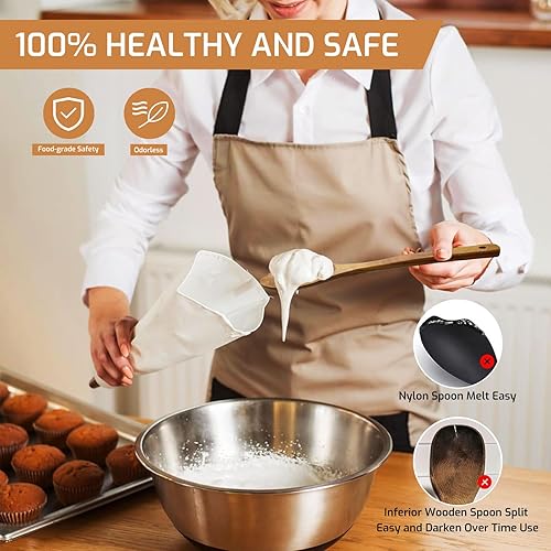 AzureRay Cuillère en Bois de Cuisine, Ustensile de Cuisine Naturel et Durable, Manche Long en Bois pour Mélanger, Traitement à l'Huile Alimentaire, Idéale pour Cuisiner - Nail Gallerys