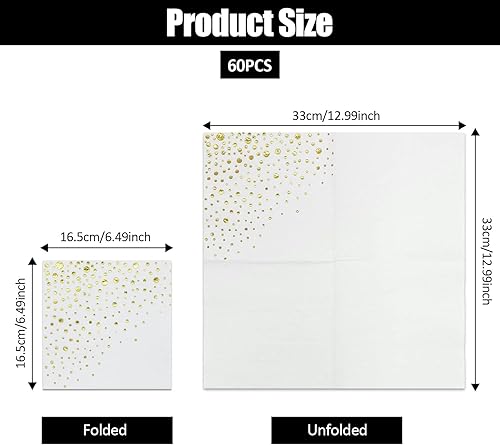 60 Pièces de Serviettes Dorées, Serviettes en Papier Jetables À Pois, Serviettes de Fête À Pois en or Rose, Adaptées aux Anniversaires de Famille, aux Réunions D'amis (Blanc) - Nail Gallerys