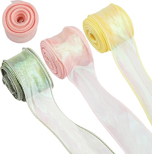 Ruban Satin - Ruban Organza, Élégant et Brillant,3 Pièces, Parfait pour les Décorations de Cadeaux et Fêtes (90mm x 9m) (Champagne, Violet Magique, Bleu Glacé) - Nail Gallerys