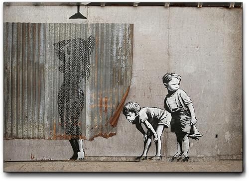 Giallobus - Cadre - Impression sur Toile Canvas - Banksy - Femme Douche - 50 x 70 CM - Nail Gallerys