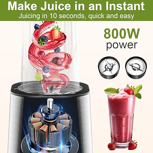 Mixeur Blender, Apritsce 800W Blender électrique, Smoothie Mixer Avec 2 Bouteilles Portables Et 1 Tasse De Broyage, Mini Blender Smoothie Pour Milk Shake, Jus De Fruits Et Légumes - Nail Gallerys