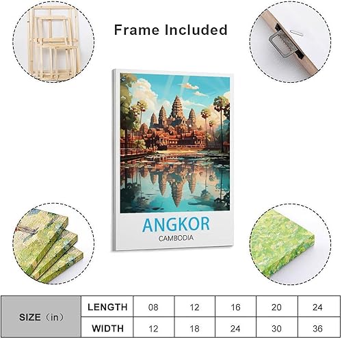 NGeniC Angkor Poster de voyage vintage Cambodge 20 x 30 cm Impression sur toile pour salon, chambre à coucher, décoration d'intérieur, art moderne - Nail Gallerys