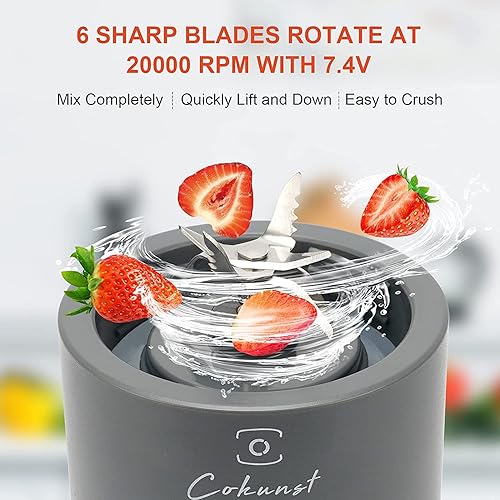 Portable Mixeur pour Smoothies et Shakes, COKUNST 530ML Mini Blender avec Type-C Rechargeable et 6 Lames, 4000mAh Fruit Mixer Juicer Personnel Portable Blender Cup pour Voyage Cuisine - Nail Gallerys