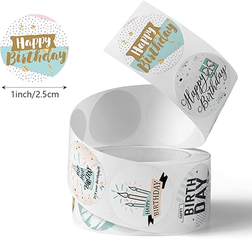YUNYU Lot de 500 autocollants « Happy Birthday » pour scrapbooking, emballage cadeau, décoration de fête, travaux manuels, enveloppes et décorations de gâteaux, fournitures de fête d'anniversaire - Nail Gallerys