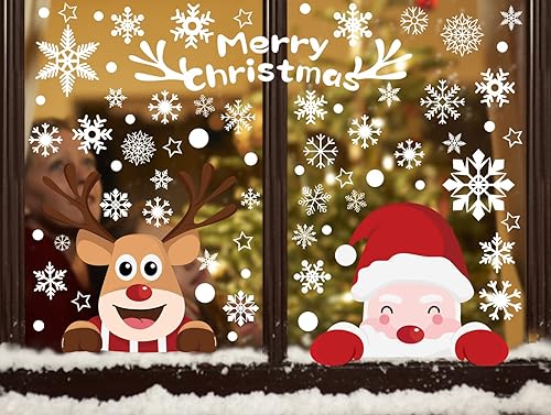 FullJoyHut 362 pcs Décoration Noël Sticker Fenetre Pere Noël Rennes Blanc PVC Autocollants Noel Fenêtre Réutilisable Flocon de Neige Sticker pour Porte Vitrine Verre Déco Noël Fête Maison Intérieur - Nail Gallerys