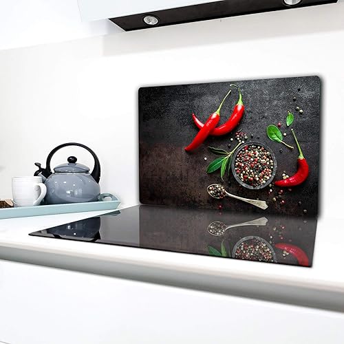 TMK | Plaque de recouvrement de plaque de cuisson 80 x 52 cm, 1 pièce, couverture de plaque vitrocéramique, protection contre les projections de plaque de verre, planche à découper, chilli - Nail Gallerys
