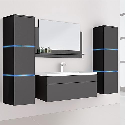 HOME DELUXE - Ensemble de meubles de salle de bain - WANGEROOGE BIG noir - X-Large - avec lavabo et accessoires complets - largeur du lavabo : env. - Nail Gallerys