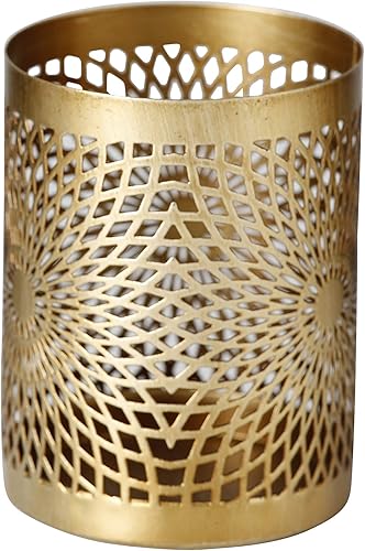 CasaJame Lot de 2 photophores en métal - Motif soleil doré - Perforation H10 D8 cm / H10 D10 cm - Nail Gallerys