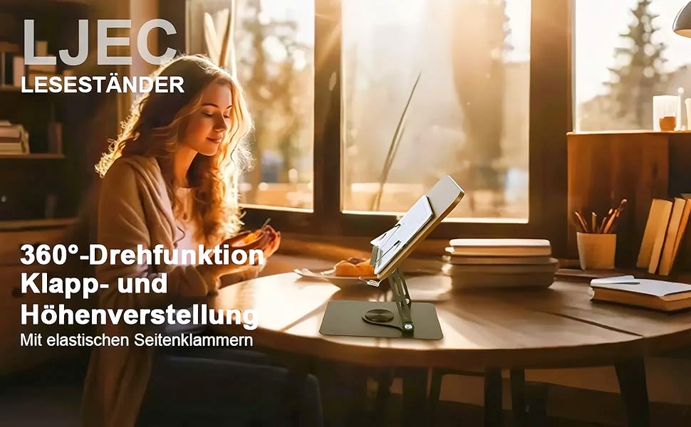 Lampe de lecture ou lampe de livre montrée dans différentes positions, présentant des angles réglables dans un environnement chaud.