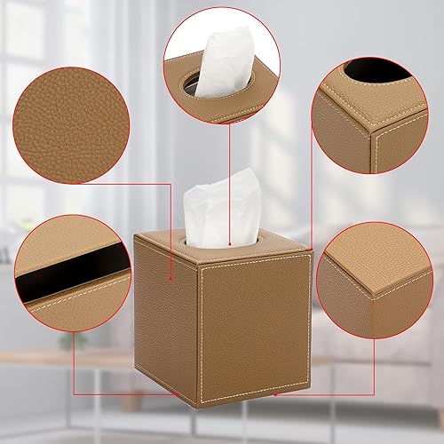 BTSKY Boîte à mouchoirs carrée en cuir synthétique pour la maison/le bureau, boîte à mouchoirs texturée, chameau - Nail Gallerys