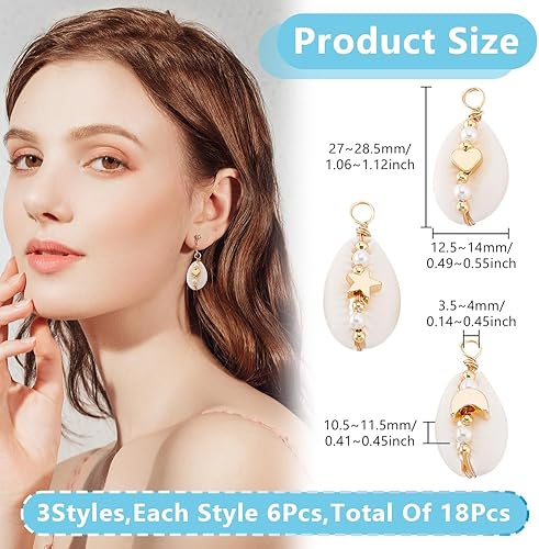 GOMAKERER 18pcs Breloque Connecteur de Coquillage 3 styles Perles en Laiton Enveloppées de Fil de Cuivre Breloques en Coquillage Cauris Naturel avec Perles pour Fournitures de Fabrication de Bijoux - Nail Gallerys