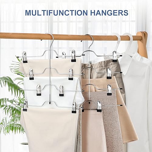 Cintres pour Pantalon avec Pinces,2 Cintres de Pantalon en Métal, 4 Niveaux, Cintres Gain de Place, 8 Pinces Amovibles Antiglisses, pour Jupes, Jeans, Serviettes, Shorts - Nail Gallerys