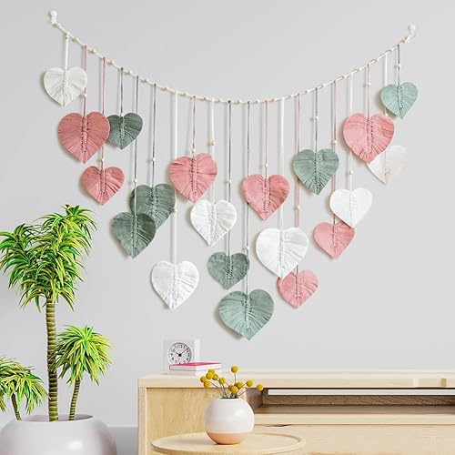 Willoghsa Grande Tapisserie Murale en Macramé avec Plumes et Feuilles de Macramé pour Chambre à Coucher, Salon, 35,5 X 55,1 Pouces - Nail Gallerys