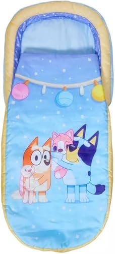 Character World Bluey ReadyBed Lit d'Appoint Enfant Gonflable 2-en-1 avec Couette Intégrée, Matelas Camping et Soirée Pyjama, Pompe et Sac de Transport Inclus, Lavable en Machine, 130x61x23 cm - Nail Gallerys