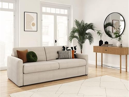 LOUNGITUDE - Agathe - Canapé Convertible - Express - 3 Places - Véritable Matelas - en Velours côtelé - 140x190 - Beige - Nail Gallerys