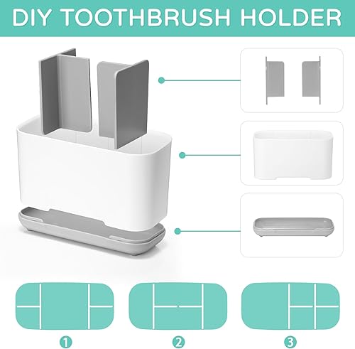 Porte-brosse à dents électrique - En plastique réglable - Avec fond antidérapant - 4 compartiments pour brosses à dents + 2 fentes de rangement - Nail Gallerys