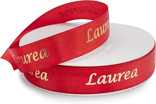 Decoraparty Ruban double satin rouge de 15 mm d'épaisseur avec inscription de graduation or, rouleau de ruban de décoration dorée en polyester pour bonbonnière, diplômé, célébration, 15 mm x 25 m - Nail Gallerys