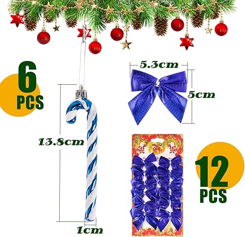 6PCS Cannes de Bonbons avec 12PCS Noeuds de Ruban Rouge Décorations Ornements de Sapin de Noël Cadeau - Nail Gallerys