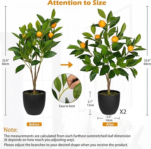 Hollyone Lot de 2 plantes artificielles décoratives - Citronnier - 60 cm - En plastique - Noir - Plantes d'intérieur artificielles avec branche de citron et fruits de citron - Pour la décoration de la - Nail Gallerys