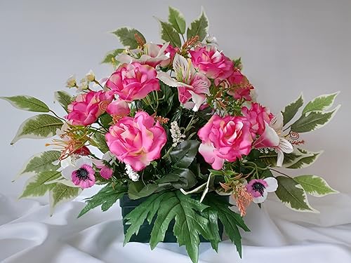 Roselynexpress Composition De Fleurs Artificielles Lesté Ciment en Jardinière pour Cimetière. Réalisé par Nos Soins, Fleurs De Qualité. - Nail Gallerys