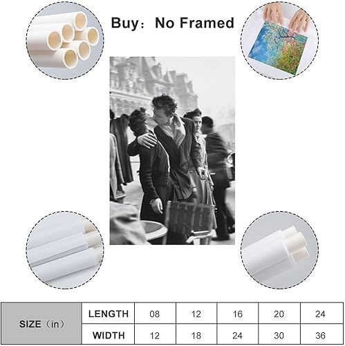 RedMush Poster vintage noir et blanc avec photographie de Robert Doisneau (7) - Impression sur toile - Décoration de chambre à coucher, bureau, chambre - Cadeau sans cadre - 40 x 60 cm - Nail Gallerys