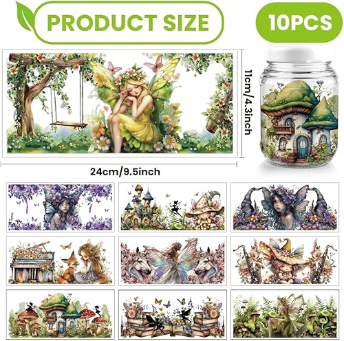 arricraft 10 feuilles D'Enveloppe de Tasse UV DTF Sur le Thème des Fées pour Verre de 16OZ Autocollants de Transfert de Rêve pour Femmes Château D'Arbre Ailes de Cheval Elfe à Frotter - Nail Gallerys
