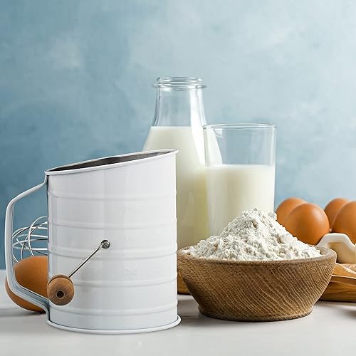 Relaxdays Passoire à farine retro, mailles fines, acier inoxydable, manivelle, d. 11 cm, sucre en poudre,cacao, blanc. - Nail Gallerys