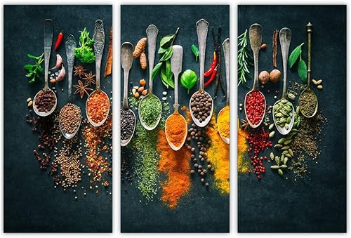 AREDE Lot de 3 Affiches murales Multi Panneaux Épices aux herbes | 90 x 60 cm | Tableau Art Décoration Murale pour la Maison, le Bureau, le Salon, la Chambre à coucher - Prête à être accrochée - Nail Gallerys