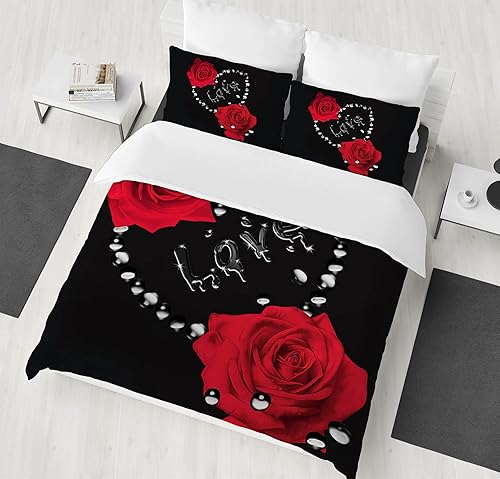 HZVRTN Parure de lit 3D Rouge Rose en Microfibre avec Housse de Couette et 2 taies d'oreiller en Microfibre - pour Adultes et Enfants - 220 x 240 cm - Nail Gallerys