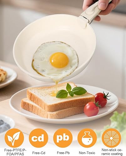 19 Pièces Poele Ceramique et Batterie de Cuisine Induction, Set de Casseroles Tout Feux, Sans PFOA et PTFE, Poêles Antiadhésives avec 2 Poignées Détachables, pour Four et Lave-vaisselle - Nail Gallerys