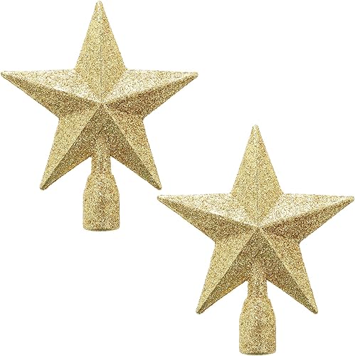 WLLHYF Lot de 2 Mini étoiles pailletées de 10,2 cm pour décoration de Sapin de Noël Petites cimes d'arbre en Plastique pour décoration de Noël fête d'anniversaire (doré) - Nail Gallerys