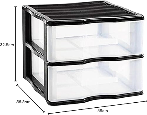 Acan Commode wagon en plastique noir 2 tiroirs transparents 32,5 x 36,5 x 38 cm, conteneur en plastique spécial pour bureau ou maison, outil de rangement pour différents domaines. - Nail Gallerys