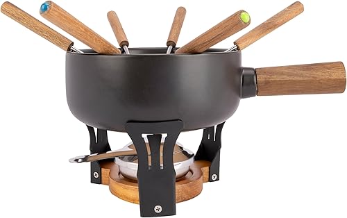 Cosy & Trendy Service à Fondue en Grès + 6 Fourchettes, noir, D20,5 cm - Nail Gallerys