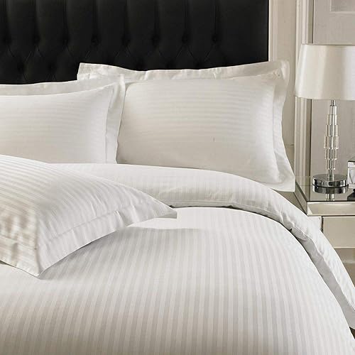 Parure de lit blanche 100 % coton égyptien satiné à rayures, 250 fils au pouce carré, parure de lit avec taies d'oreiller (lit simple) - Nail Gallerys