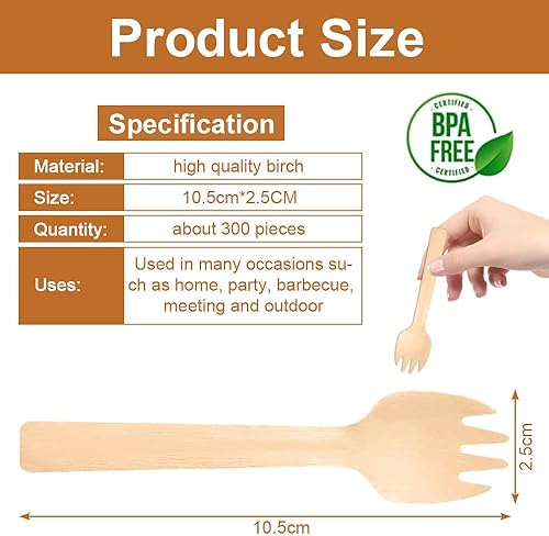 HAOMEEDUO 300 PCS Fourchettes en Bois Fourchettes en Bambou Mini Fourchettes Apéritif Bois Couverts en Bambou Mini Fourchettes Jetables 10.5cm pour Fête, Anniversaire, Camping, Barbecue, Réunion - Nail Gallerys