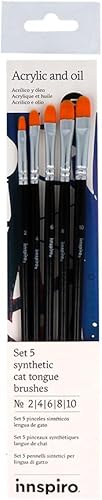 INNSPIRO Lot de 5 pinceaux synthétiques en Langue de Chat n° 2, 4, 6, 8, 10 pour Acrylique, Aquarelle, Gouache, Huile, idéal pour débutants et Professionnels - Nail Gallerys