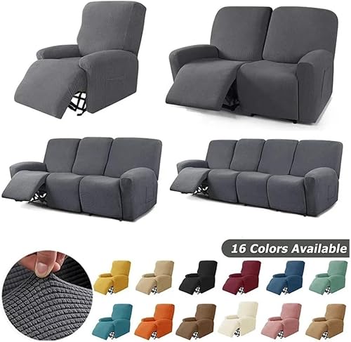 pipisweet Housse de canapé extensible tricotée anti-rayures pour fauteuil relax et animaux domestiques 1/2/3/4 places (Grille-gris, 1 place) - Nail Gallerys