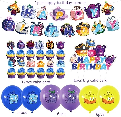 Bl-Ox Fruits Décoration de Fête d'Anniversaire, 32 Pcs Bl-Ox Fruits Ballon Anniversaire d'Enfant - Bannière, Ballon, Décoration de Gâteau, Cupcake Top Fournitures de Fête De Cartoon - Nail Gallerys