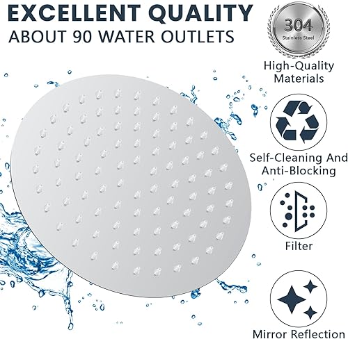 Tete de Douche rond 304 Inox, Pommeau de Douche Anti-Calcaire, Ultra-Mince Haute Pression, Pomme de Douche 8 Pouces, Rotatif 360°, Facile à Installer et à Nettoyer - Nail Gallerys