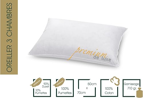 Hanskruchen Premium de Luxe Oreiller en Duvet 60 x 90 cm - Fabriqué en Allemagne - 100% Coton - 3 Compartiments - pour Les Personnes souffrant d'allergies - Nail Gallerys