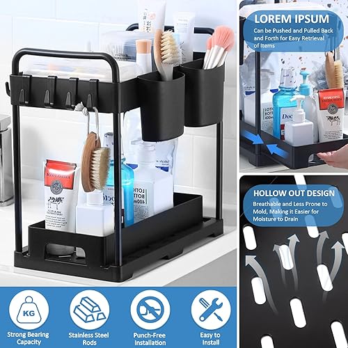 NCKIHRKK Lot de 2 Rangement sous Evier Cuisine à 2 Étages Coulissant à Extraction, Rangement et Organisation de Cuisine, Organisateur Evier Cuisine Salle de Bain avec Tiroirs Amovibles, Noir - Nail Gallerys