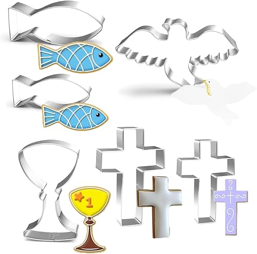 LKPUPKJ Lot de 6 Emporte Pièces en Forme de Colombe, Poisson, Ange, Croix, Calice, Baptême Cookie Cutter Communion, Set Emporte Pièce Poisson Communion, Emporte Pièce Confirmation - Nail Gallerys
