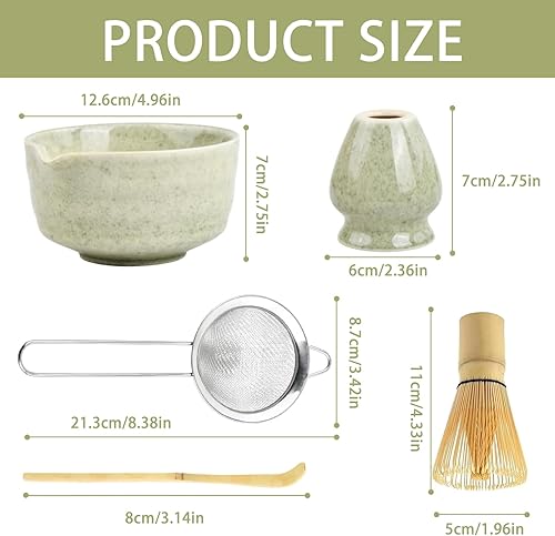 Kit Matcha Complet,Avec Bol Matcha Bec Verseur,Fouet Matcha Bambou,Cuillere Matcha,Support pour Fouet,Tamis en Acier Inoxydable,Amateurs de Matcha - Nail Gallerys