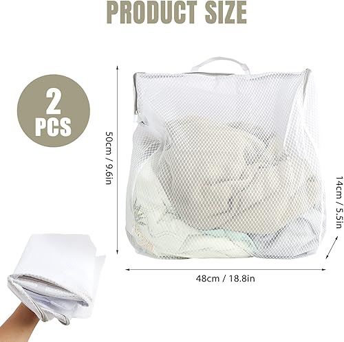 2 PCS Grands sacs à linge en maille, 50x 60 cm, Sacs à Linge en Maille Réutilisables avec Fermeture Éclair Antirouille et Poignées, Sacs de Lavage pour Vêtements Délicats, Idéal pour Buanderies - Nail Gallerys