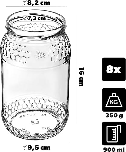KADAX Lot de 48 bocaux à miel, 900 ml, avec couvercle à visser fi82 mm, pour miel, confiture, miel - Nail Gallerys