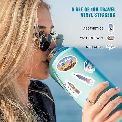 Travel Scrapbook Stickers Adults, 100 Pcs Travel Map Country StickerSet, World Travel Stickers, Waterproof Vintage City Landmark Vinyl Decals for Scrapbook Water Bottle Laptop Travel Journal Luggage - Nail Gallerys