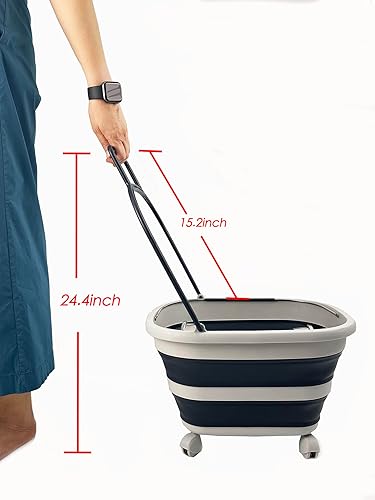 SAMMART Panier à linge pliable en plastique de 12 L avec poignée et roulettes - Conteneur de rangement pliable avec roulettes - Bac à linge portable - Gain de place (gris/gris ardoise) - Nail Gallerys